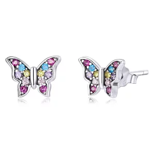 (imagen para) Aretes de mariposa de colores estilo Pandora - BSE514