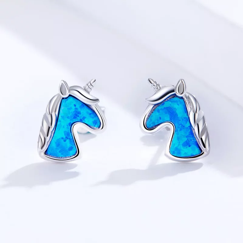 (imagen para) Aretes de unicornio estilo Pandora con ópalo azul claro - SCE815-A - Ver 2