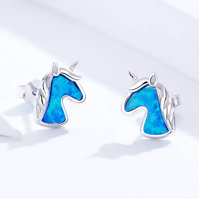 (imagen para) Aretes de unicornio estilo Pandora con ópalo azul claro - SCE815-A - Ver 3