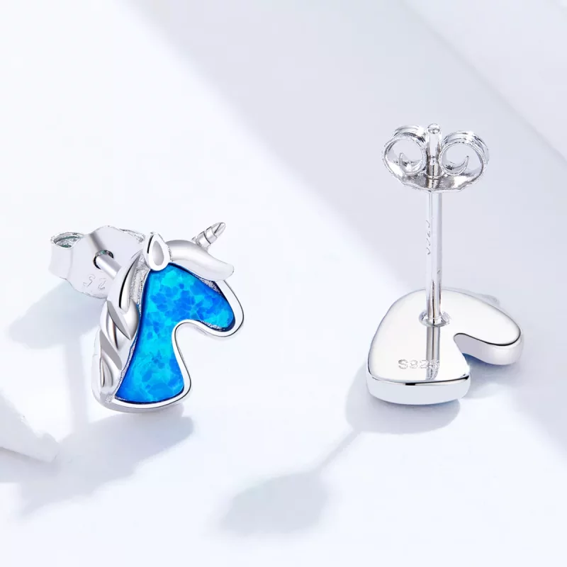 (imagen para) Aretes de unicornio estilo Pandora con ópalo azul claro - SCE815-A - Ver 4
