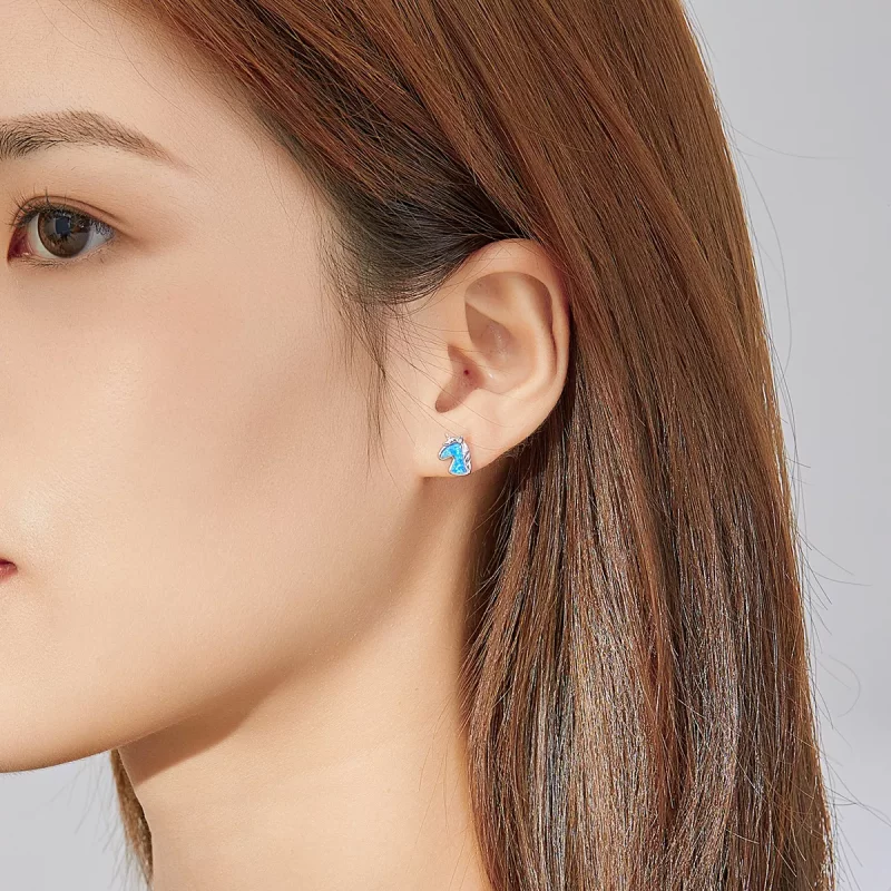 (imagen para) Aretes de unicornio estilo Pandora con ópalo azul claro - SCE815-A - Ver 5