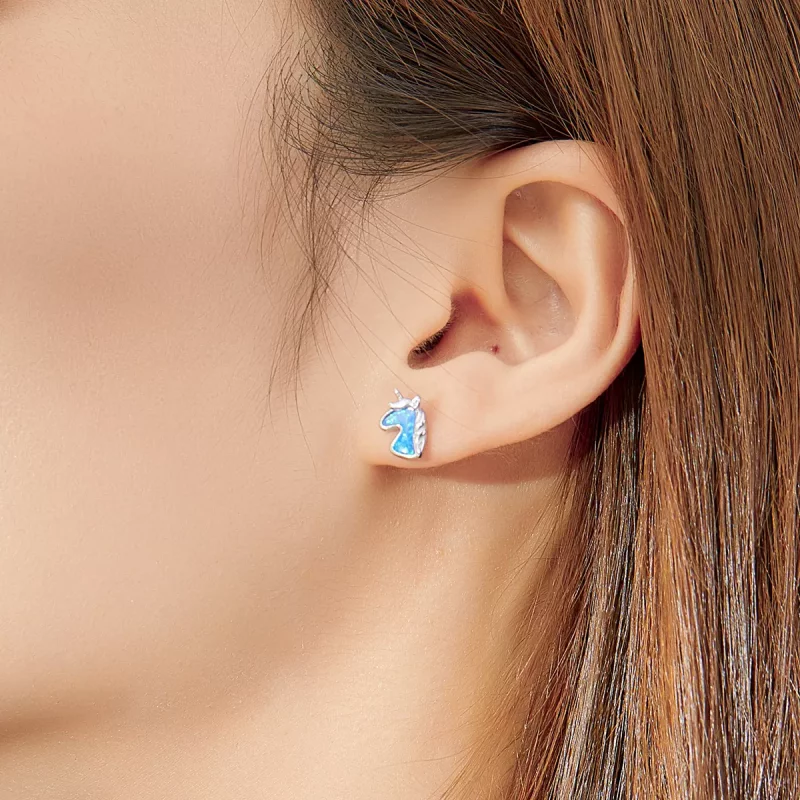 (imagen para) Aretes de unicornio estilo Pandora con ópalo azul claro - SCE815-A - Ver 6