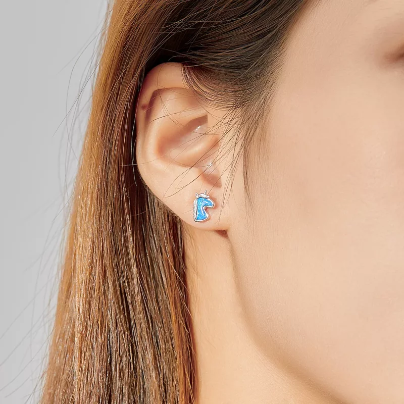 (imagen para) Aretes de unicornio estilo Pandora con ópalo azul claro - SCE815-A - Ver 7