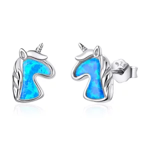 (imagen para) Aretes de unicornio estilo Pandora con ópalo azul claro - SCE815-A