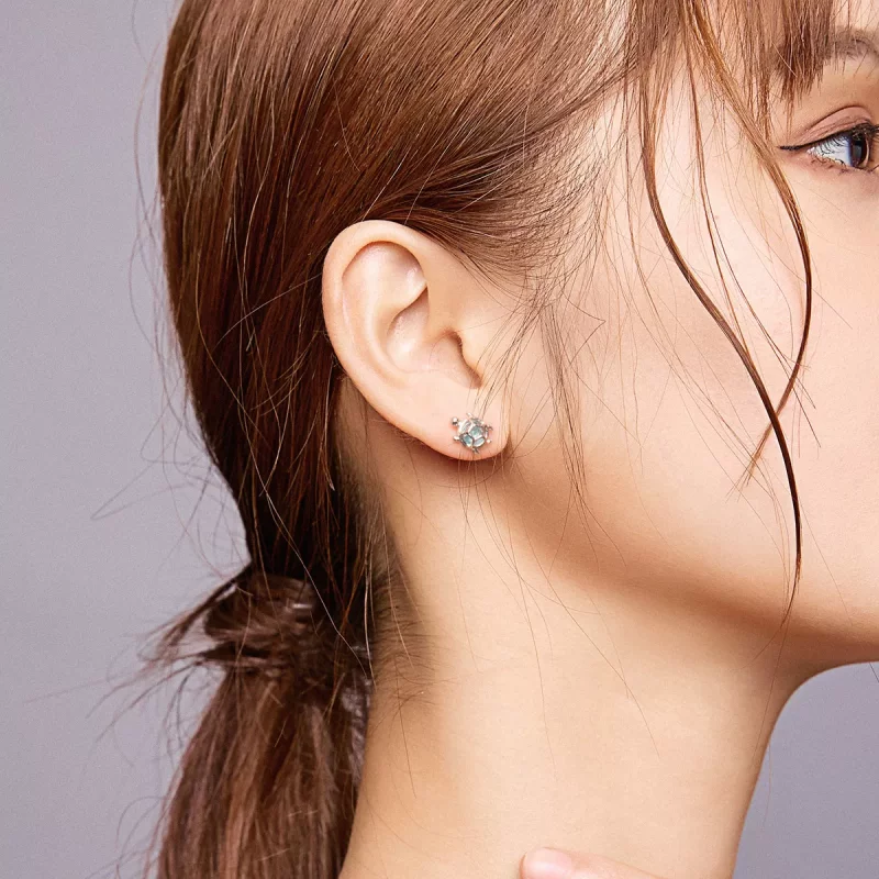 (imagen para) Aretes estilo Pandora con forma de tortuga juguetona - BSE406 - Ver 8