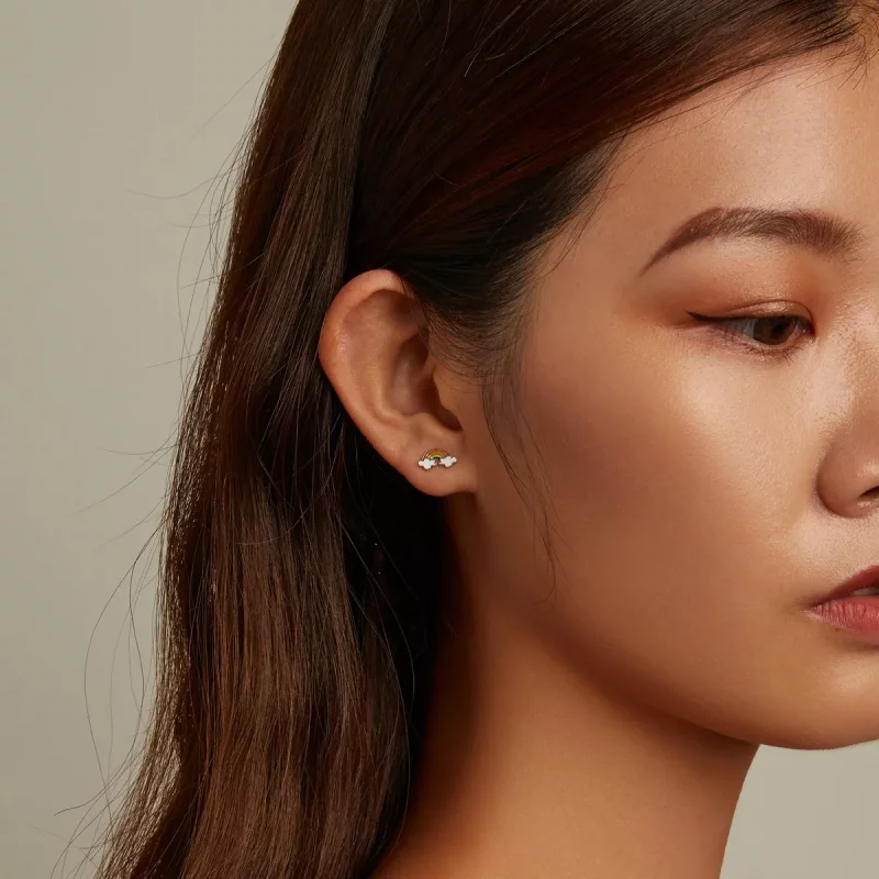 (imagen para) Aretes estilo Pandora con nubes arcoíris - SCE1339 - Ver 7