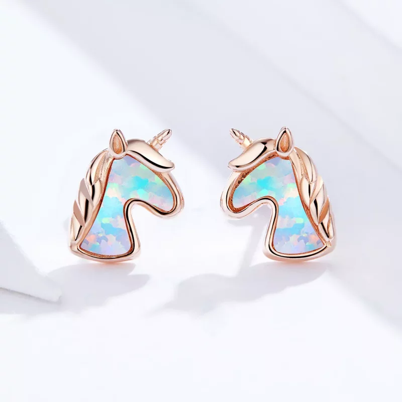 (imagen para) Aretes estilo Pandora con ópalo azul océano y unicornio - SCE815-C - Ver 2