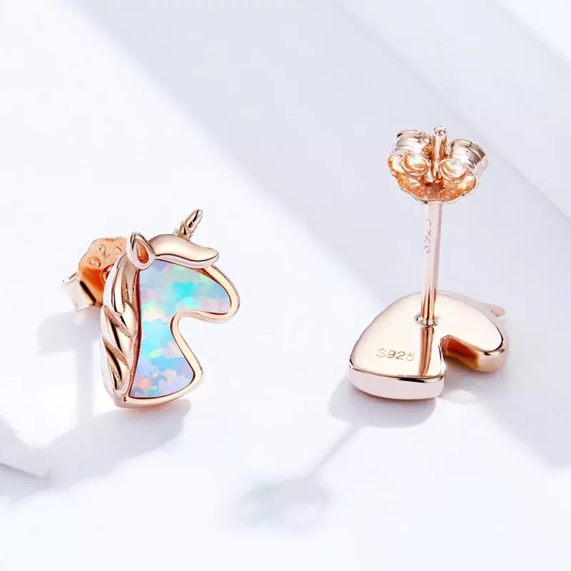 (imagen para) Aretes estilo Pandora con ópalo azul océano y unicornio - SCE815-C - Ver 3