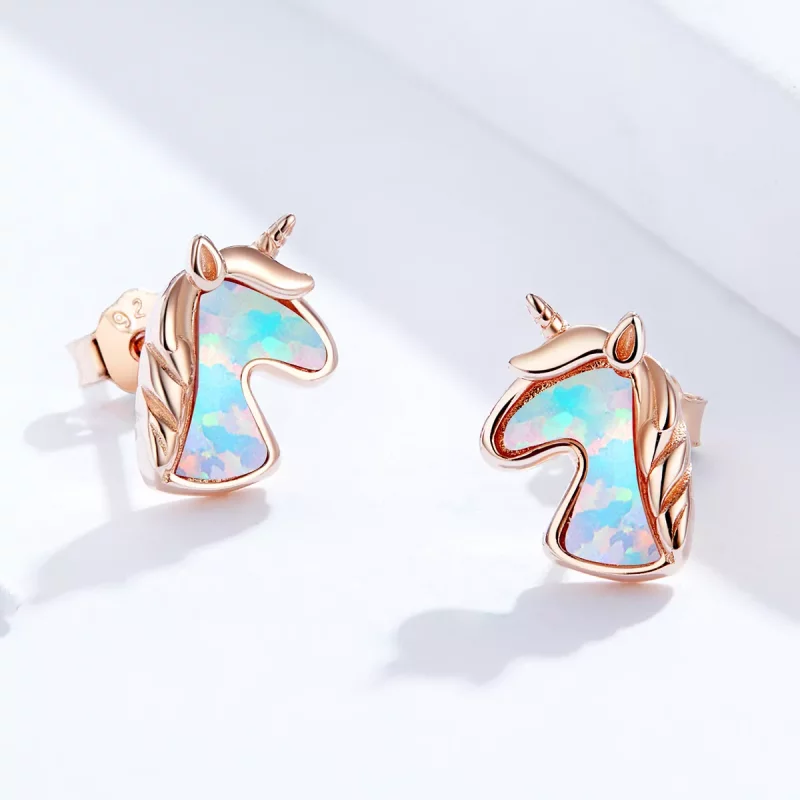 (imagen para) Aretes estilo Pandora con ópalo azul océano y unicornio - SCE815-C - Ver 4