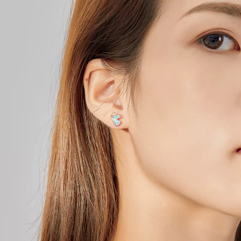 (imagen para) Aretes estilo Pandora con ópalo azul océano y unicornio - SCE815-C - Ver 7