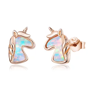(imagen para) Aretes estilo Pandora con ópalo azul océano y unicornio - SCE815-C