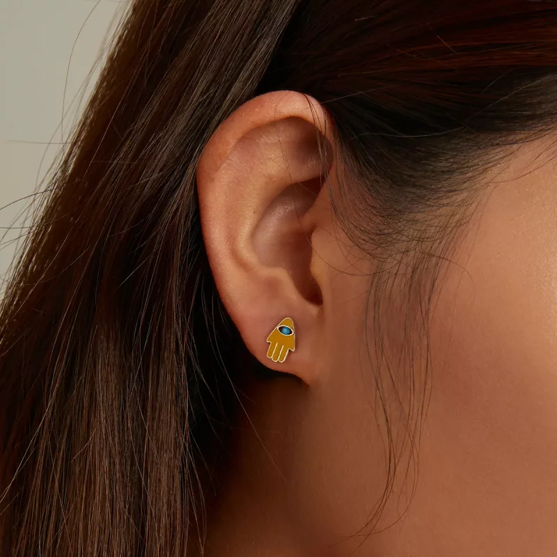 (imagen para) Conjunto de pendientes de botón estilo Pandora con ojo de diablo y mano de la su - Ver 5