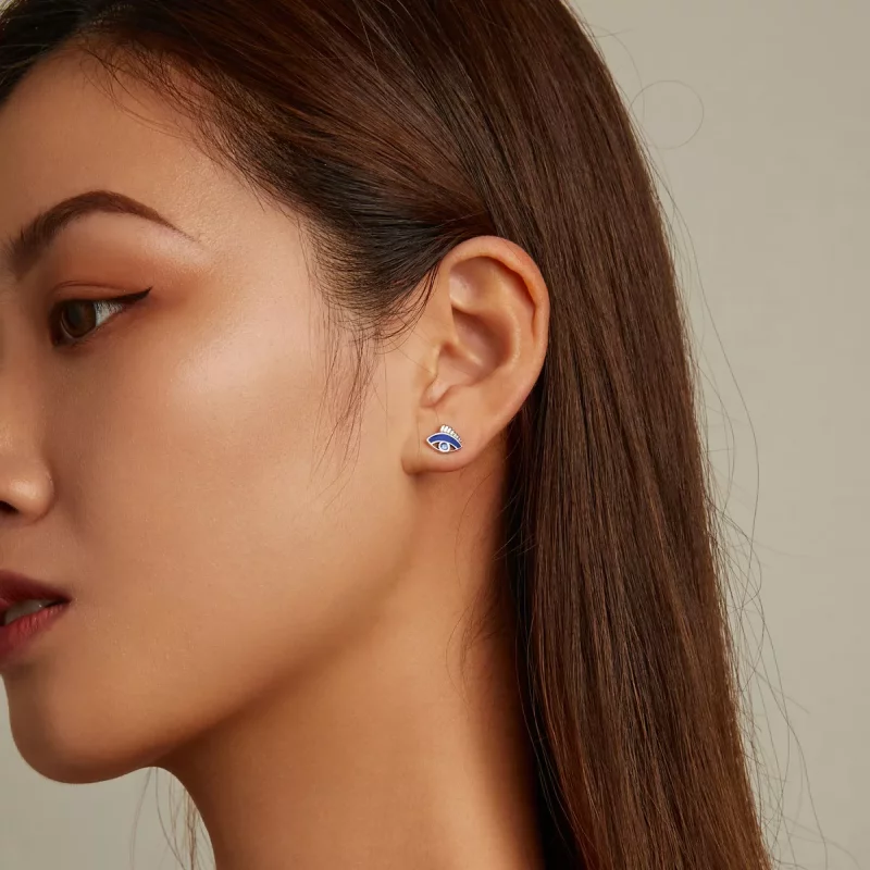 (imagen para) Conjunto de pendientes de botón estilo Pandora con ojo de diablo y mano de la su - Ver 6