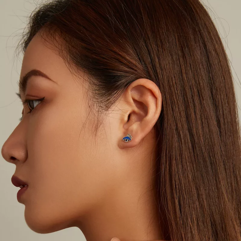 (imagen para) Conjunto de pendientes de botón estilo Pandora con ojo de diablo y mano de la su - Ver 7