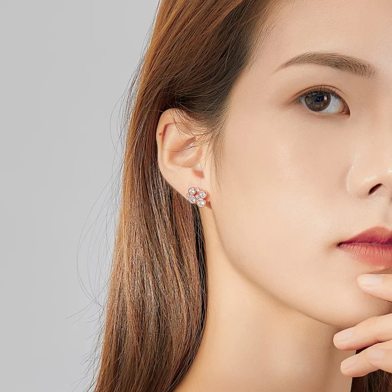 (imagen para) Earrings de estilo Pandora con diseño geométrico de burbujas - SCE810 - Ver 5