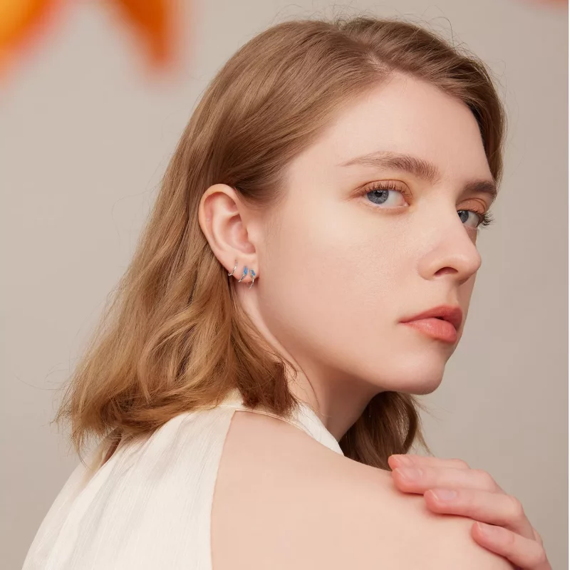 (imagen para) Estilo Pandora, aretes simples con incrustaciones de piedra - SCE1463 - Ver 5