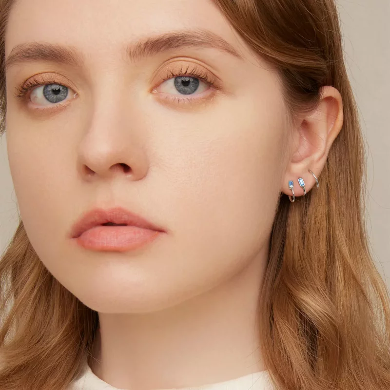 (imagen para) Estilo Pandora, aretes simples con incrustaciones de piedra - SCE1463 - Ver 6