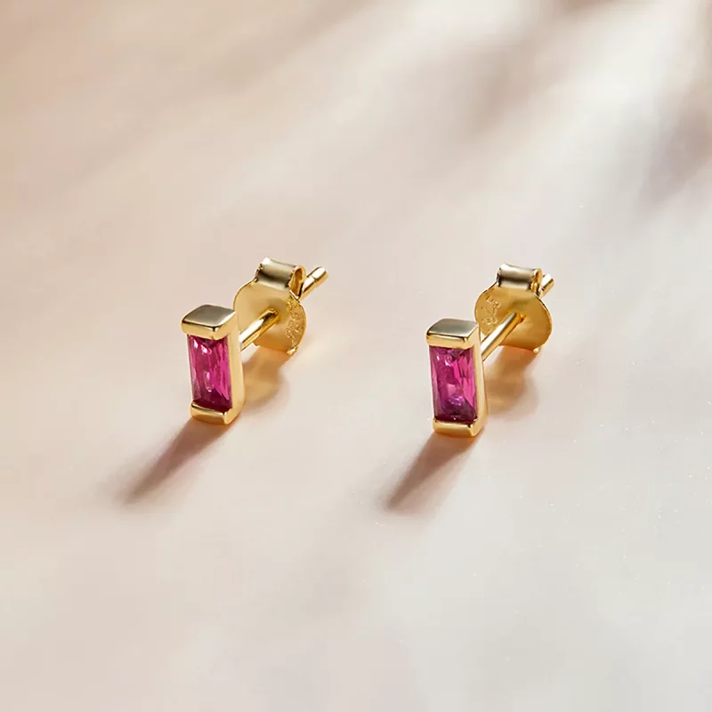 (imagen para) Estilo Pandora con circonio cúbico colorido - Pendientes de botón rosa - SCE1241 - Ver 2