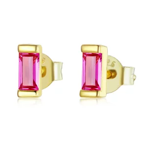Estilo Pandora con circonio cúbico colorido - Pendientes de botón rosa - SCE1241-OR (imagen para) Estilo Pandora con circonio cúbico colorido - Pendientes de botón rosa - SCE1241-OR
