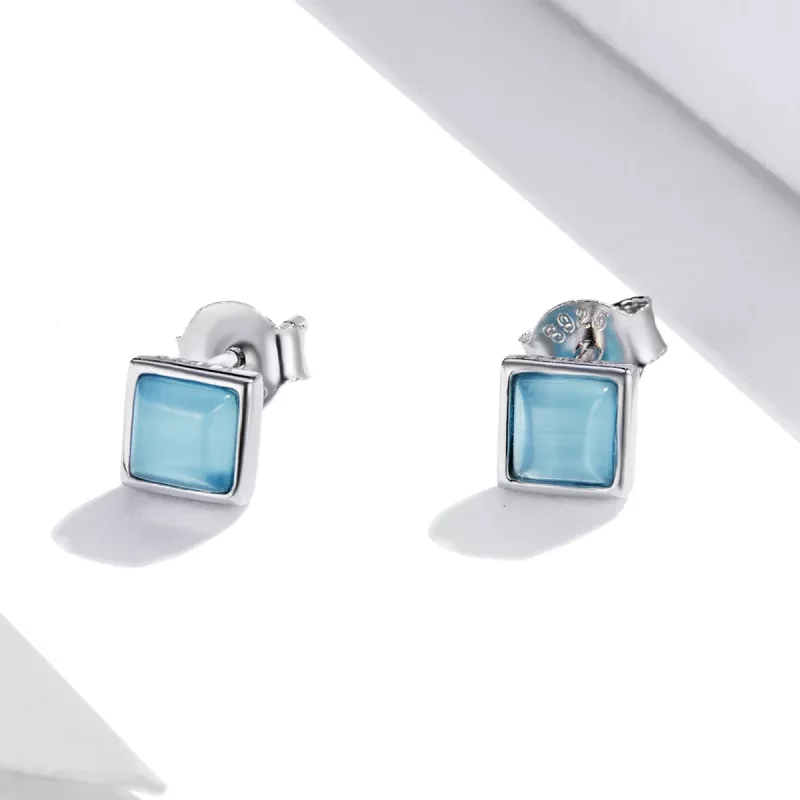 (imagen para) Estilo Pandora de geometría simple - Pendientes de botón de ojo de gato azul - S - Ver 2