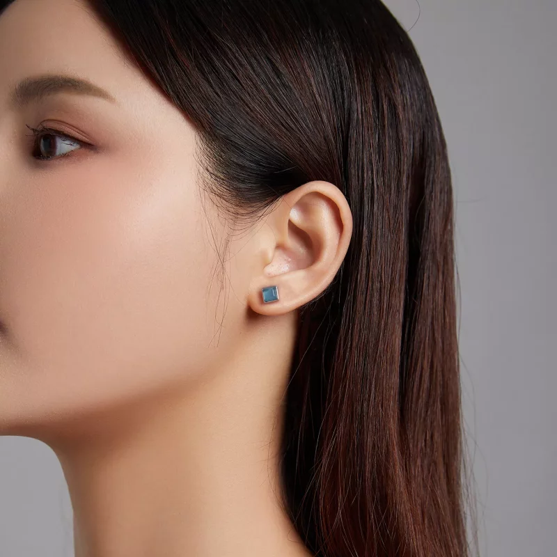 (imagen para) Estilo Pandora de geometría simple - Pendientes de botón de ojo de gato azul - S - Ver 3