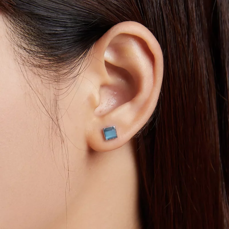 (imagen para) Estilo Pandora de geometría simple - Pendientes de botón de ojo de gato azul - S - Ver 5