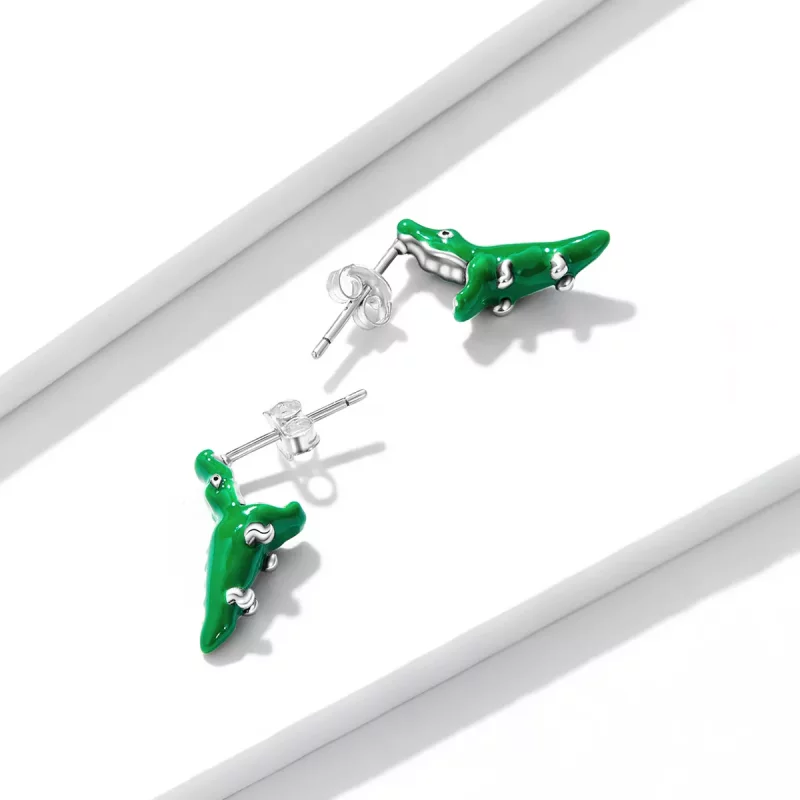 (imagen para) Estilo Pandora Divertidos Pendientes de Tuerca con Forma de Cocodrilo Pequeño - - Ver 4