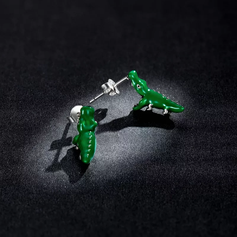 (imagen para) Estilo Pandora Divertidos Pendientes de Tuerca con Forma de Cocodrilo Pequeño - - Ver 5
