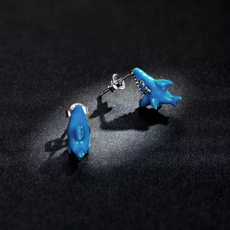 (imagen para) Estilo Pandora Divertidos Pendientes de Tuerca de Pequeños Tiburones - BSE563 - Ver 5