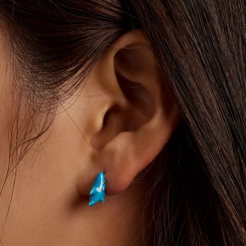 (imagen para) Estilo Pandora Divertidos Pendientes de Tuerca de Pequeños Tiburones - BSE563 - Ver 7