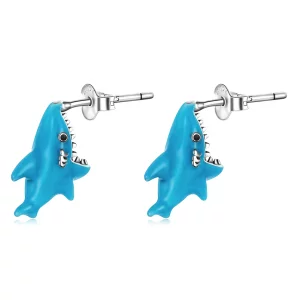 (imagen para) Estilo Pandora Divertidos Pendientes de Tuerca de Pequeños Tiburones - BSE563