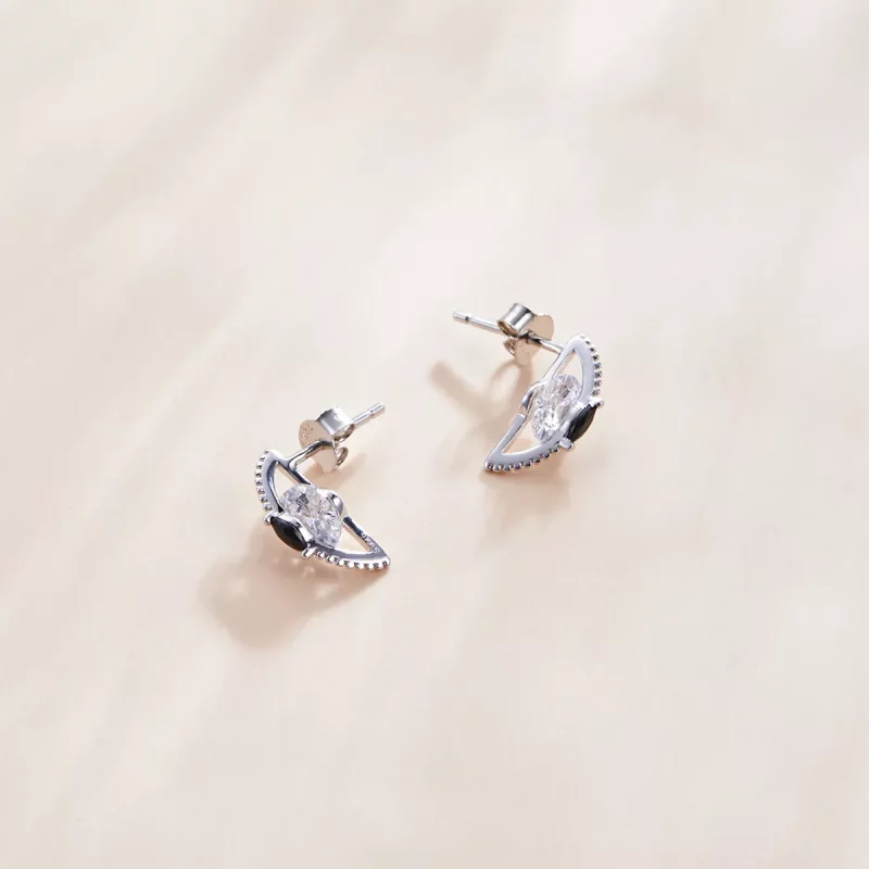 (imagen para) Estilo Pandora Entre Pendientes de Tornillo Negro y Blanco - SCE1036 - Ver 4