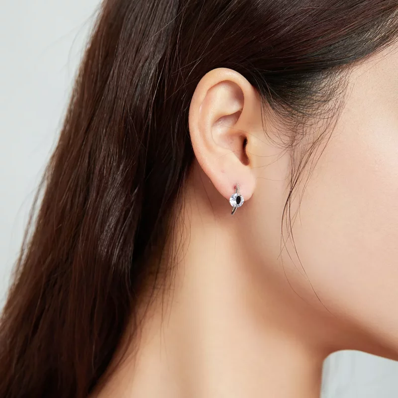 (imagen para) Estilo Pandora Entre Pendientes de Tornillo Negro y Blanco - SCE1036 - Ver 7