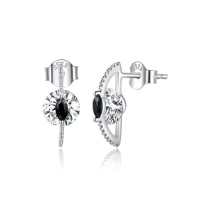 (imagen para) Estilo Pandora Entre Pendientes de Tornillo Negro y Blanco - SCE1036