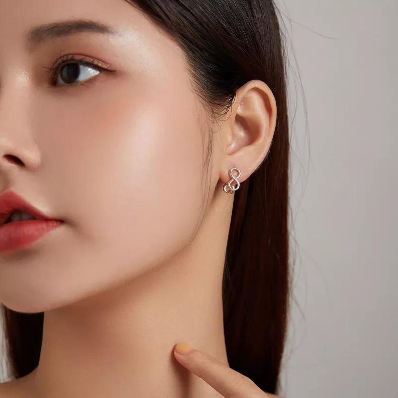 (imagen para) Estilo Pandora Minimalismo - Pendientes de Botón Infinity - BSE503 - Ver 6