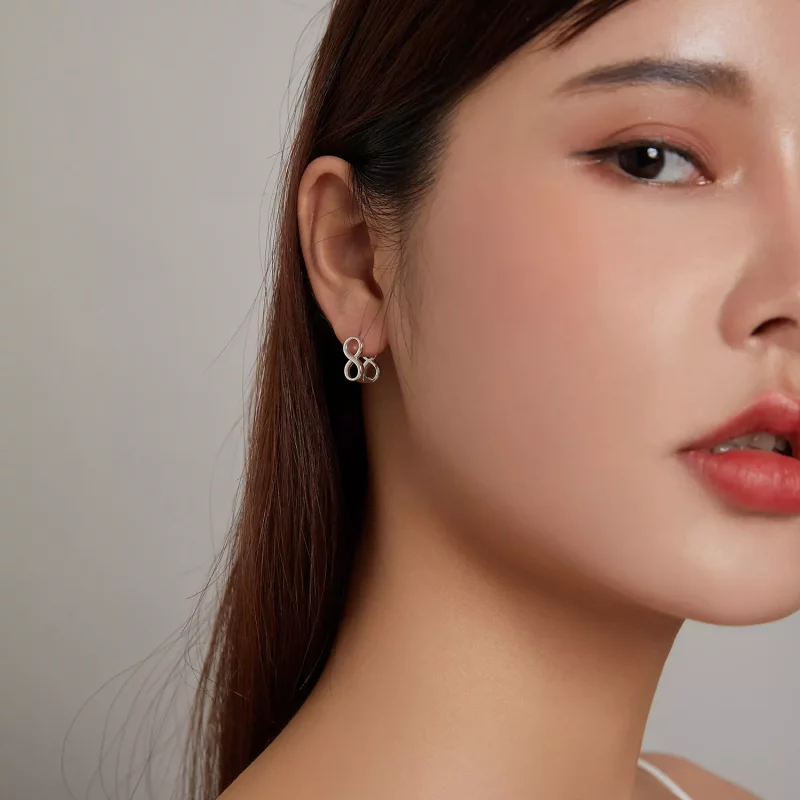 (imagen para) Estilo Pandora Minimalismo - Pendientes de Botón Infinity - BSE503 - Ver 7