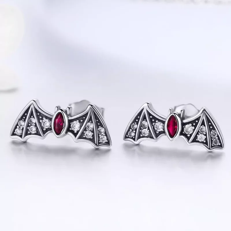 (imagen para) Estilo Pandora Misterio Murciélago Pendientes de Botón - BSE004 - Ver 2