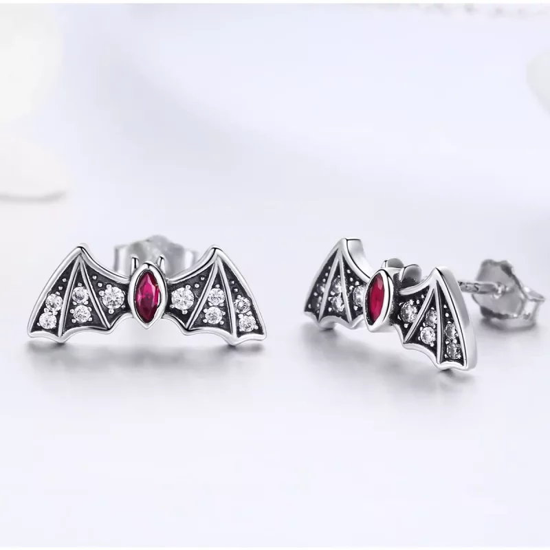 (imagen para) Estilo Pandora Misterio Murciélago Pendientes de Botón - BSE004 - Ver 4