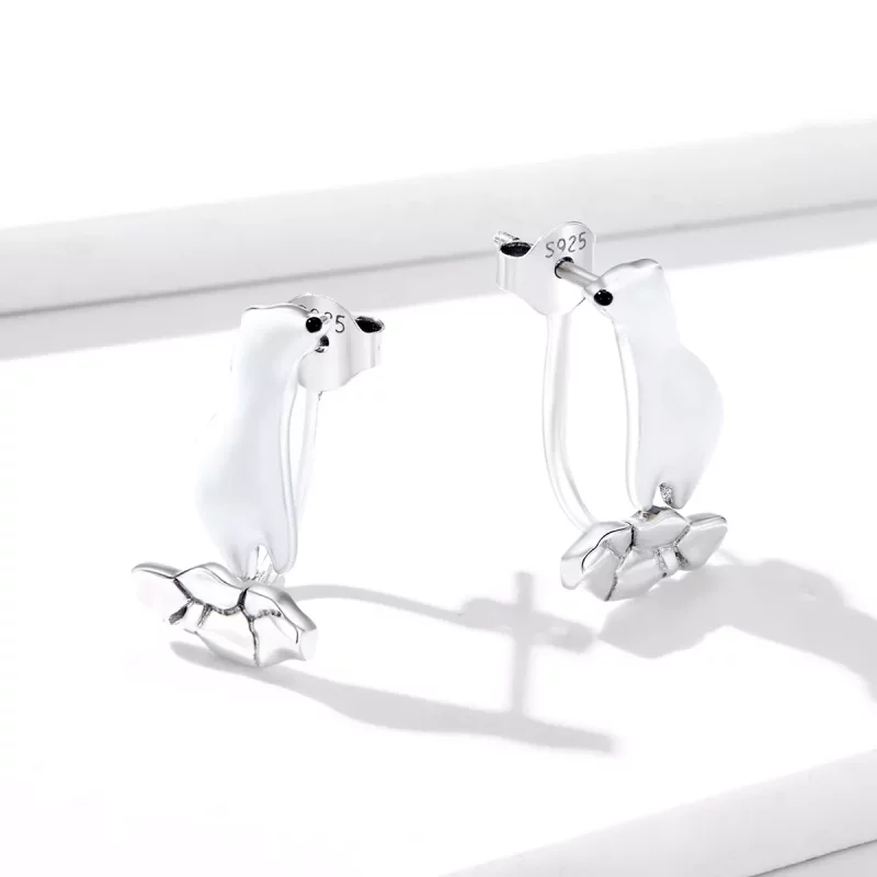 (imagen para) Estilo Pandora Oso Polar sobre Pendientes de Hielo Agrietado - BSE347 - Ver 2