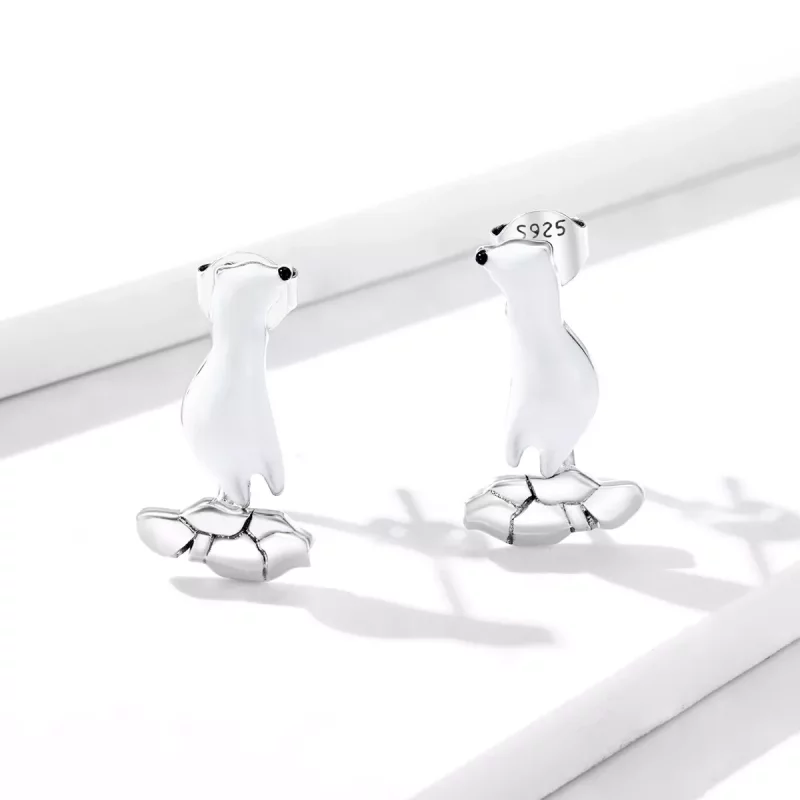 (imagen para) Estilo Pandora Oso Polar sobre Pendientes de Hielo Agrietado - BSE347 - Ver 3