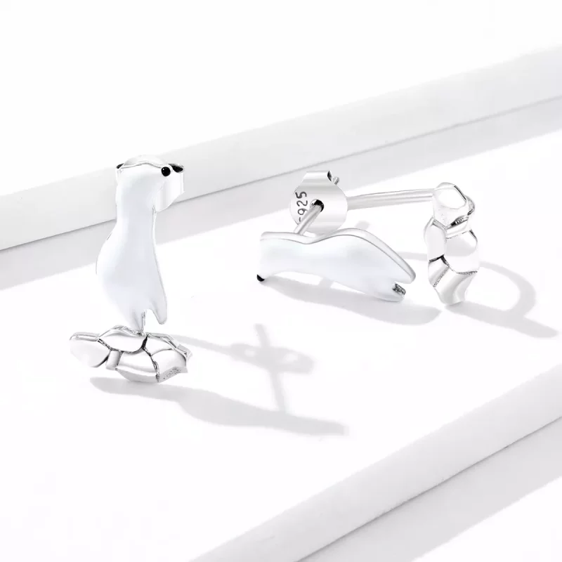 (imagen para) Estilo Pandora Oso Polar sobre Pendientes de Hielo Agrietado - BSE347 - Ver 4
