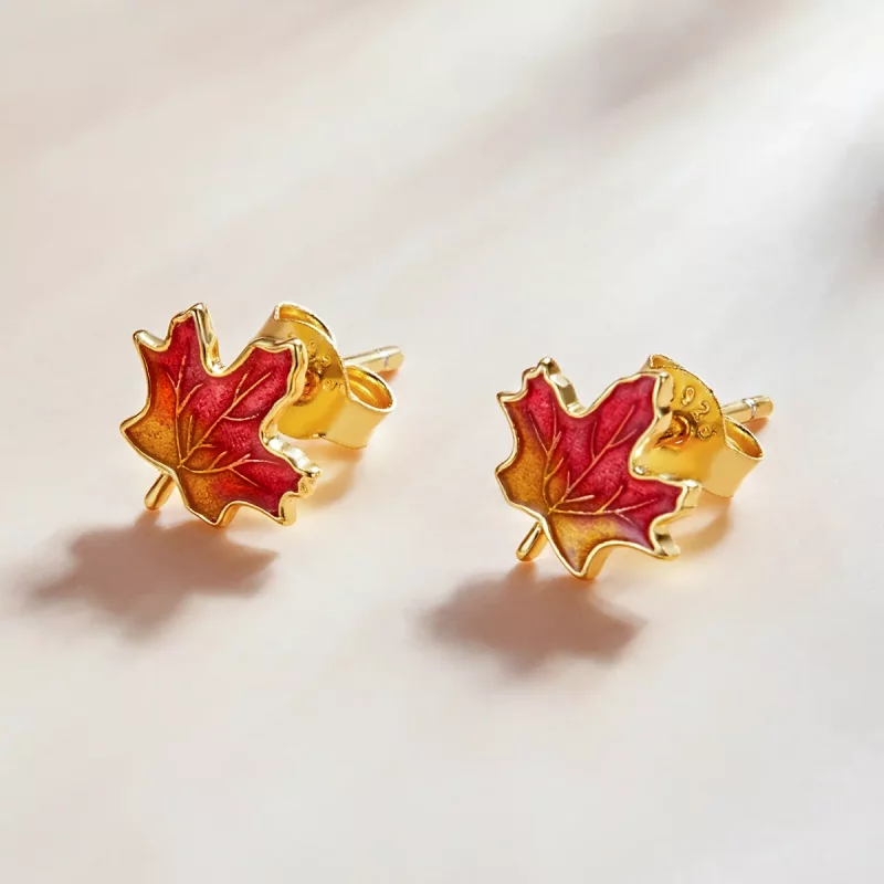 (imagen para) Estilo Pandora Otoño - Pendientes de Estudio de Hoja de Arce - SCE1244 - Ver 2