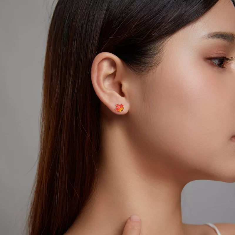 (imagen para) Estilo Pandora Otoño - Pendientes de Estudio de Hoja de Arce - SCE1244 - Ver 5