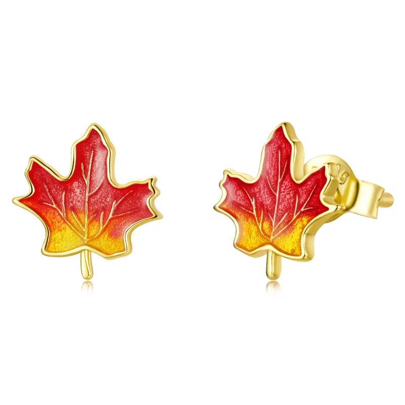 (imagen para) Estilo Pandora Otoño - Pendientes de Estudio de Hoja de Arce - SCE1244