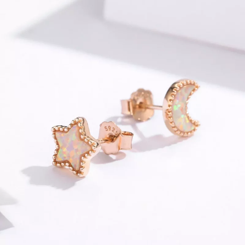 (imagen para) Estilo Pandora Pendientes Asimétricos de Luna - SCE691 - Ver 2
