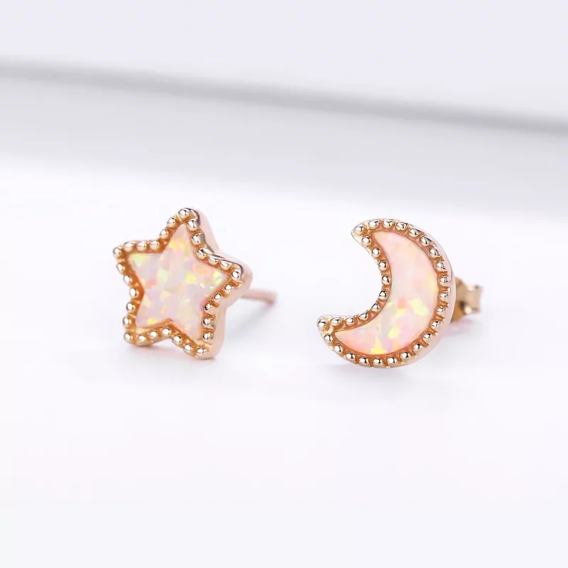 (imagen para) Estilo Pandora Pendientes Asimétricos de Luna - SCE691 - Ver 4