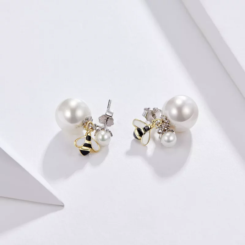 (imagen para) Estilo Pandora Pendientes de Abeja y Perla para Mujer - SCE232 - Ver 2