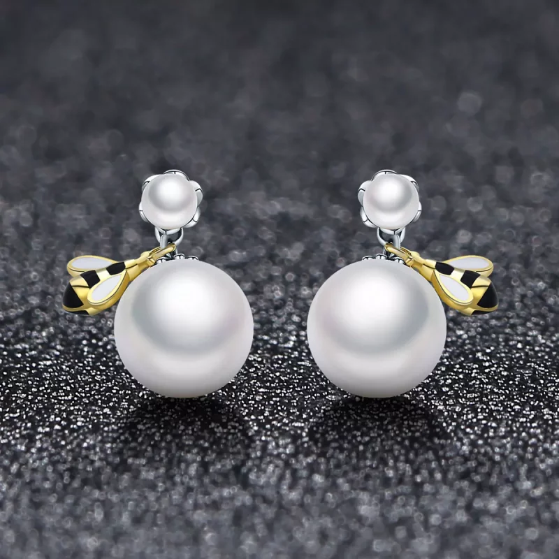 (imagen para) Estilo Pandora Pendientes de Abeja y Perla para Mujer - SCE232 - Ver 4