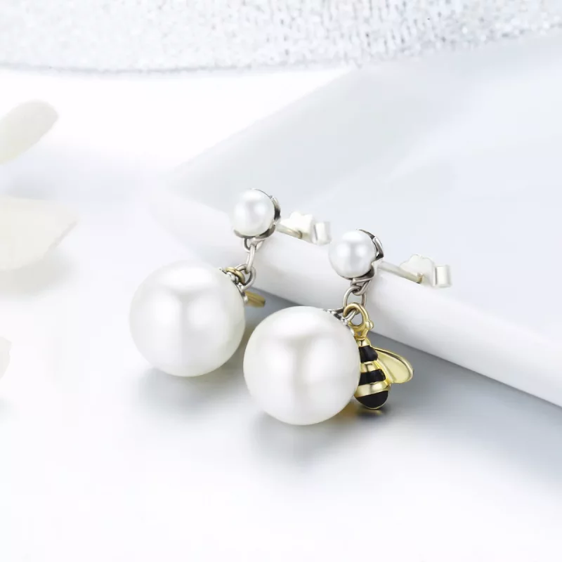 (imagen para) Estilo Pandora Pendientes de Abeja y Perla para Mujer - SCE232 - Ver 5