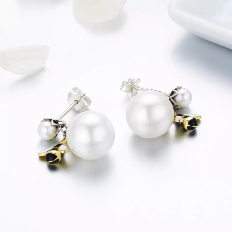 (imagen para) Estilo Pandora Pendientes de Abeja y Perla para Mujer - SCE232 - Ver 6